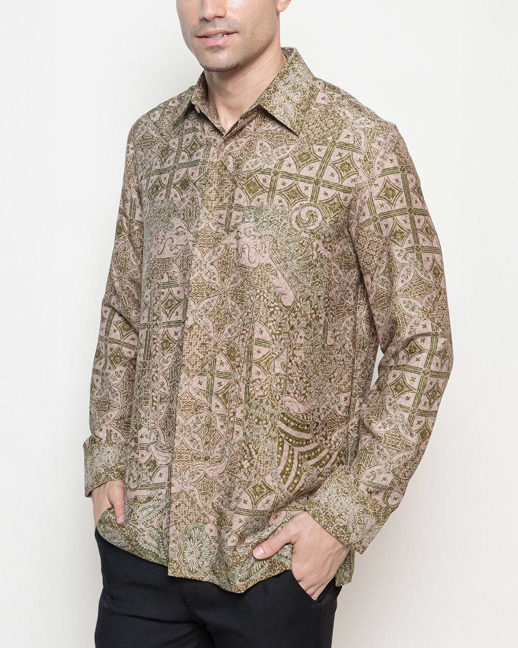 Hand-Drawn Batik Shirt With Bisma Latar Tambal Kartu Kawung Pattern