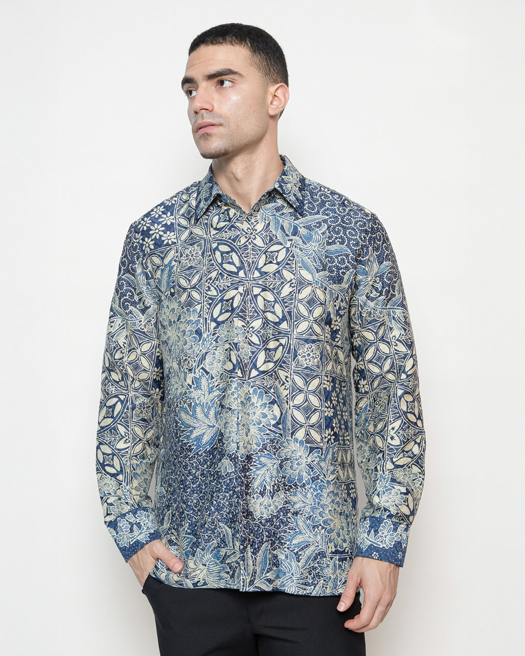 Hand-Drawn Batik Shirt With Buket Lereng Seling Tambal Kawung Pattern