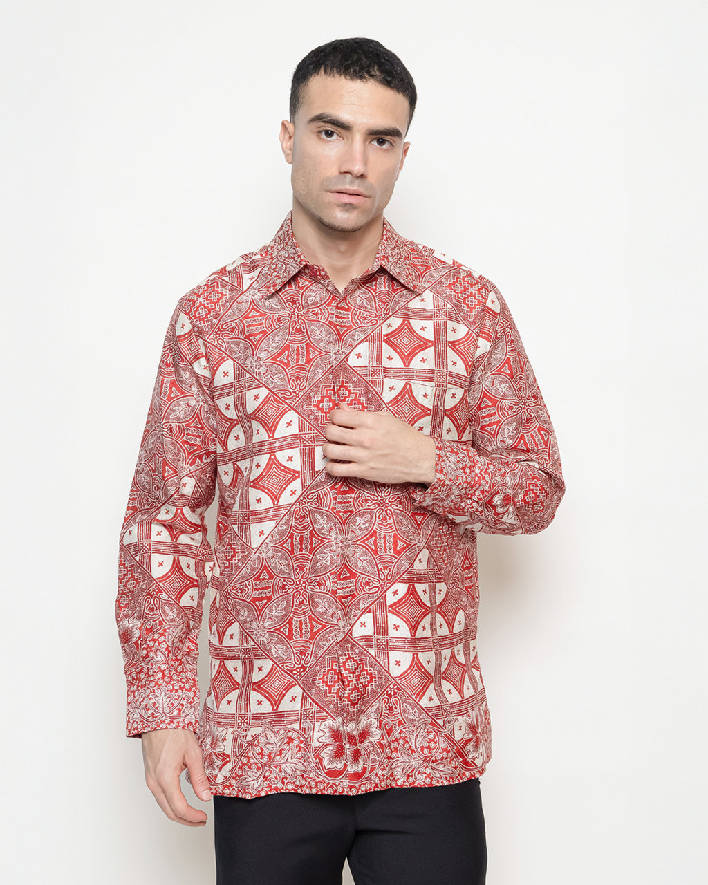 Hand-Drawn Batik Shirt With Tambal Kartu Pattern